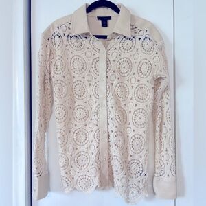 House of Harlow 1960 Women’s Crochet Button Up Top Small Cream